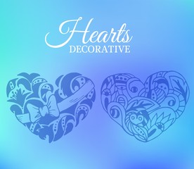 ornamental decorative heart set on blurred background concept. Vector template for web and mobile design