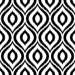 Ikat ogee seamless pattern. Can be used for textile, wallpaper, wrapping paper, greeting card background, phone case print. Black and white graphic vector design. Abstract ornament in ethnic style.