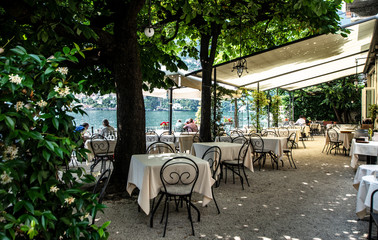 tables with beautiful views of the lake,Italy