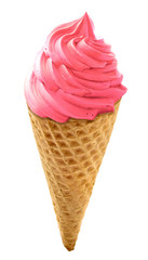 Whipped strawberry soft ice cream or frozen yogurt isolated on whte background.