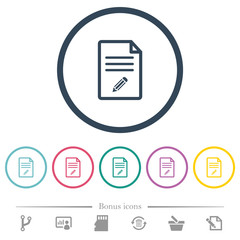 Edit document flat color icons in round outlines