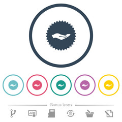 Hand in sticker flat color icons in round outlines