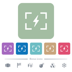 Camera flash mode flat icons on color rounded square backgrounds