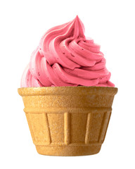 Whipped strawberry soft ice cream or frozen yogurt isolated on whte background.