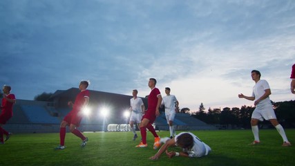 Soccer Player Receives Successful Pass and Kicks Ball and Scores Amazing Goal doing Bicycle Kick. In Slow Motion.