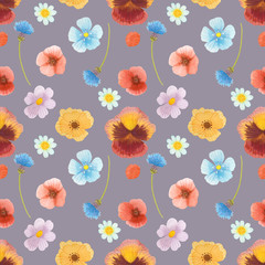 wild flowers watercolor pattern set illustration seamless