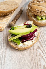 Vegetable burgers, avocado, vegetables and buns.