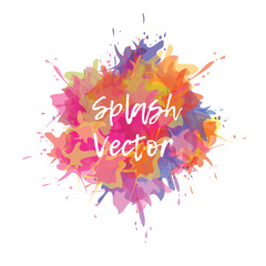 Vector splashes background illustration. Colorful banner. Yellow, purple, pink and lilac colors