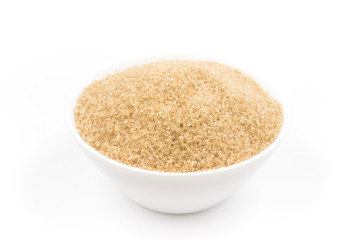 Demerara sugar in a white bowl