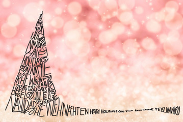 Tree With Merry Christmas In Various Languages, Pink Background