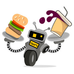 robot waiter with tray and food vector