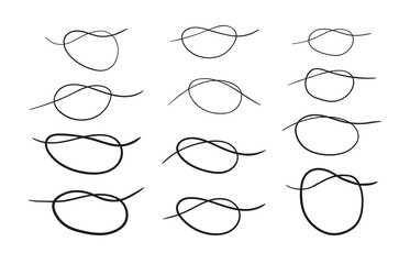 Hand drawing of a knot in the rope, thread. Vector sketch, doodle isolated background.