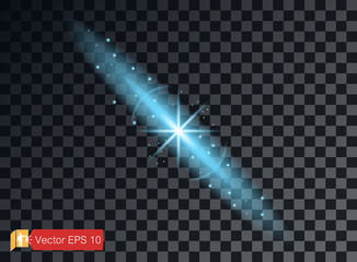 Transparent light elements on an isolated background. Bright reflection, flare. Shining blue star. Glaring effulgence. Vector illustration.