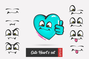 Set cartoon emotion face valentines day heart 