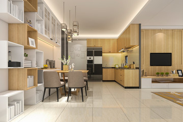 Fototapeta na wymiar 3d rendering white minimal kitchen with luxury decoration