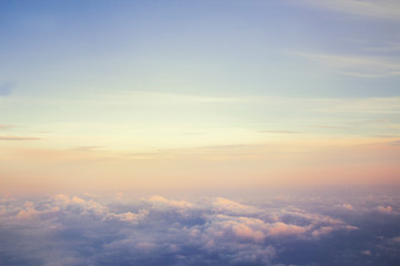 Blue sky with white clouds view from the plane.