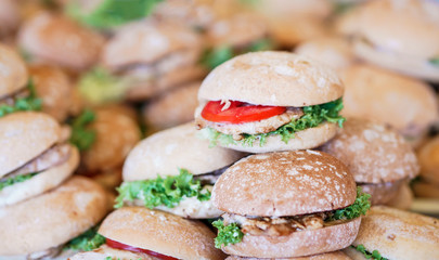Butter sandwiches with chicken ham, cheese and parsley. Sandwiches with cheese and vegetables for healthy snack.Appetizer