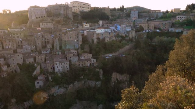 view at the old  famous tuff city Sorano