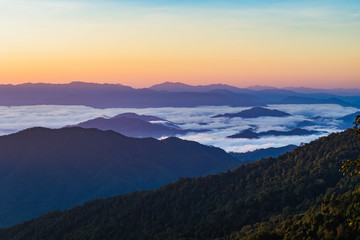 Naklejka na ściany i meble landscape of Mountain with Mist in Nan province Thailand