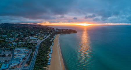 Mount Martha coastline at sunset - aerial panoramic landscape