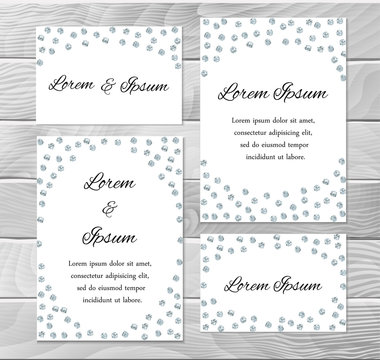Wedding cards template with silver polka dot frames.
