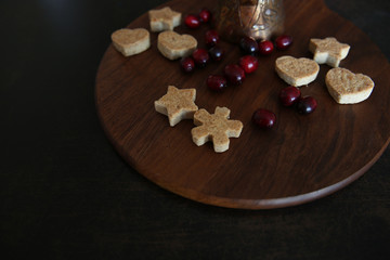 christmas cookies on wooden background