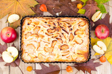 Apple pie in rectangular baking dish