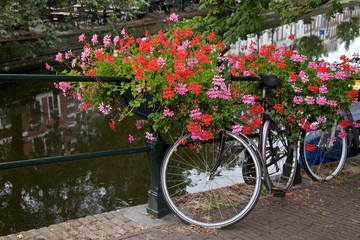 Fototapeta na wymiar Bicycle on a bridge, Netherlands
