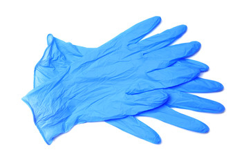 Medical gloves on white background, top view