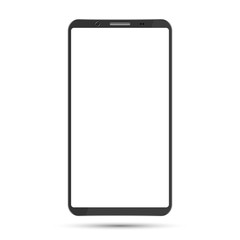 Smartphone mockup with blank screen isolated on white background. Black color digital gadget template.