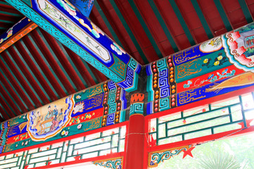 traditional Chinese style wood promenade colored drawing