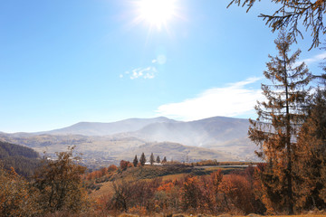 Picturesque landscape with beautiful sky over mountains