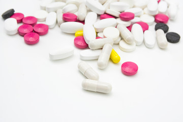 A bunch of colored tablets allopathic and Ayurvedic.Medical topic