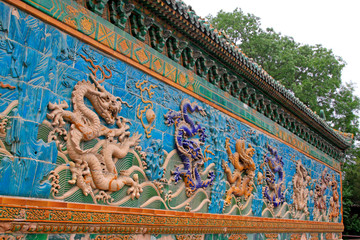 The Nine-Dragon Wall (Jiulongbi) at Beihai park, Beijing, China. The wall was built in 1756 CE