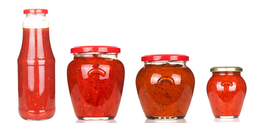Ajvar, delicious product of roasted red pepper isoated on white background