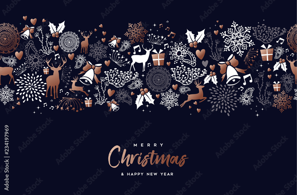 Wall mural christmas and new year copper pattern deer card - Wall murals