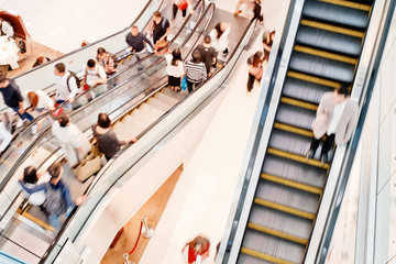 Motion escalators at the modern shopping mall