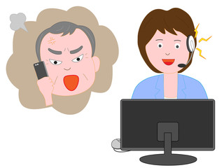 消費者からの苦情に対応しているカスタマーセンターの女性。