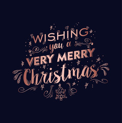 Naklejka premium Merry Christmas copper text quote greeting card