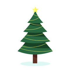 Decorated christmas tree with gift boxes, lights, decoration balls and lamps. Merry Christmas and a happy new year. Vector illustration in flat and cartoon style