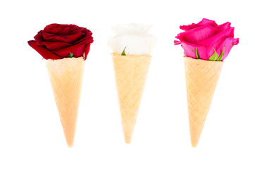 Roses in awafer ice cream cone