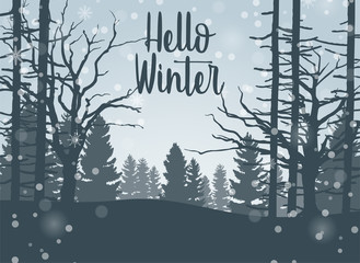 Happy Winter with Forest Landscape Background