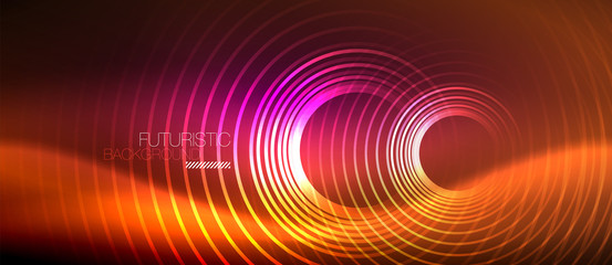 Neon glowing techno lines, hi-tech futuristic abstract background template with square shapes