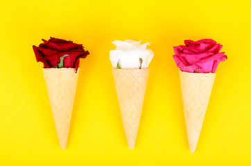 Roses in awafer ice cream cone