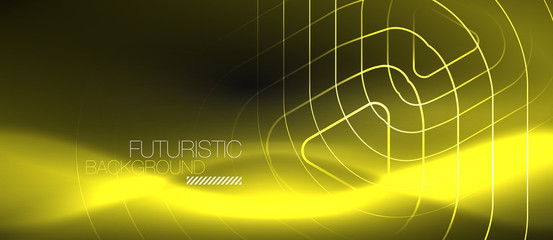 Dark black abstract background with neon colors and lines