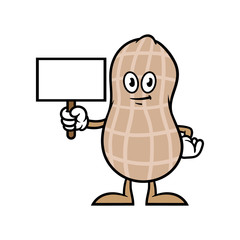 Cartoon Peanut Character Holding Blank Sign