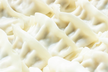 close up of steamed gyoza or pork dumplings