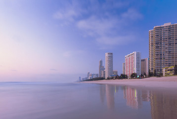 Fototapeta na wymiar Surfer's Paradise beach, Gold Coast, Queensland, Australia, at dawn