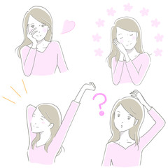 女性　表情バリエーションセット　やわらか手描き風