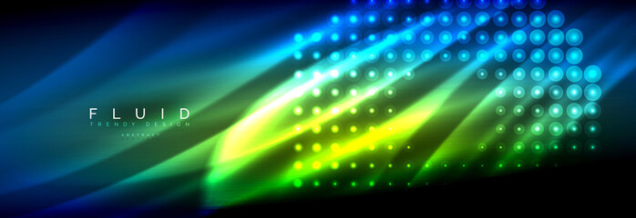 Liquid neon flowing waves, glowing light lines background